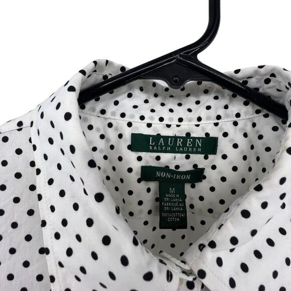 Lauren Ralph Lauren Size Medium Shirt Button Up Polka Dots Pointed Collar Dressy - Picture 2 of 4